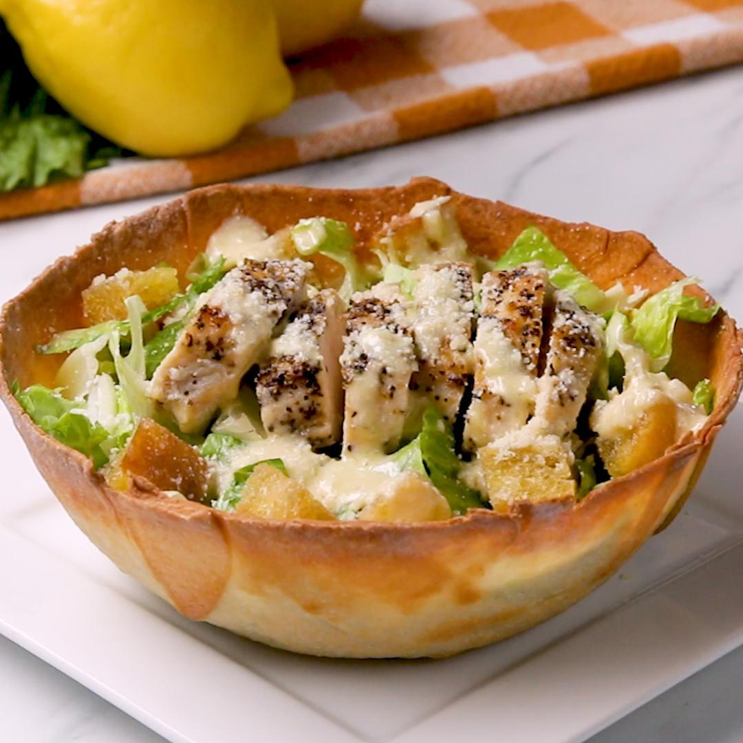 Chicken Caesar Salad Flatbread Bowl