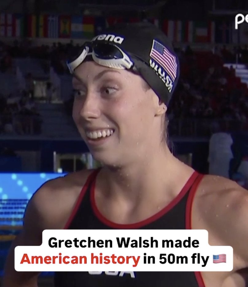 Gretchen Walsh battled through a difficult week to become the first American woman to win the 50m butterfly world title! 👏 #AQUASingapore25