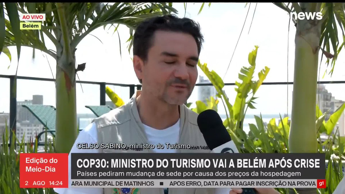 COP 30: ministro do Turismo vai a Belém após crise: "Vai ter COP. Vai ser a COP da floresta. A maior e melhor COP que a ONU já viu (...) Vai ter uma grande COP, preço justo", diz Celso Sabino. #JornalGloboNews ➡ Assista à #GloboNews: