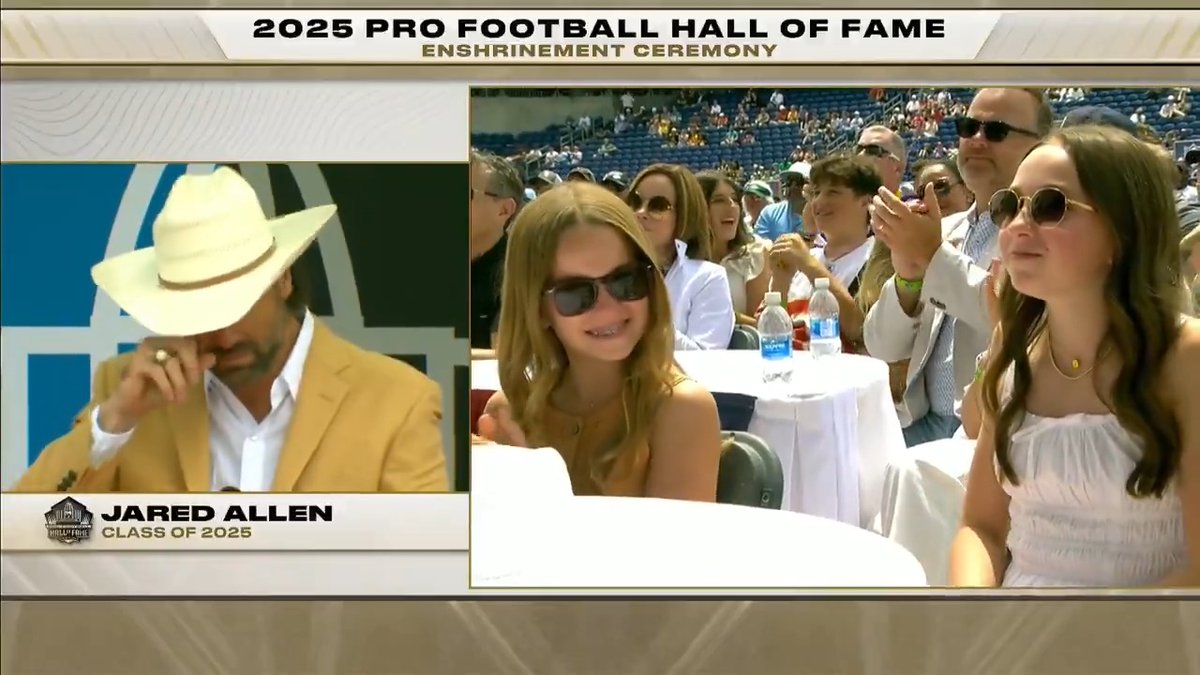 "You two are my greatest accomplishments." Jared Allen's emotional message to his daughters during his Pro Football Hall of Fame speech is everything 💜💛