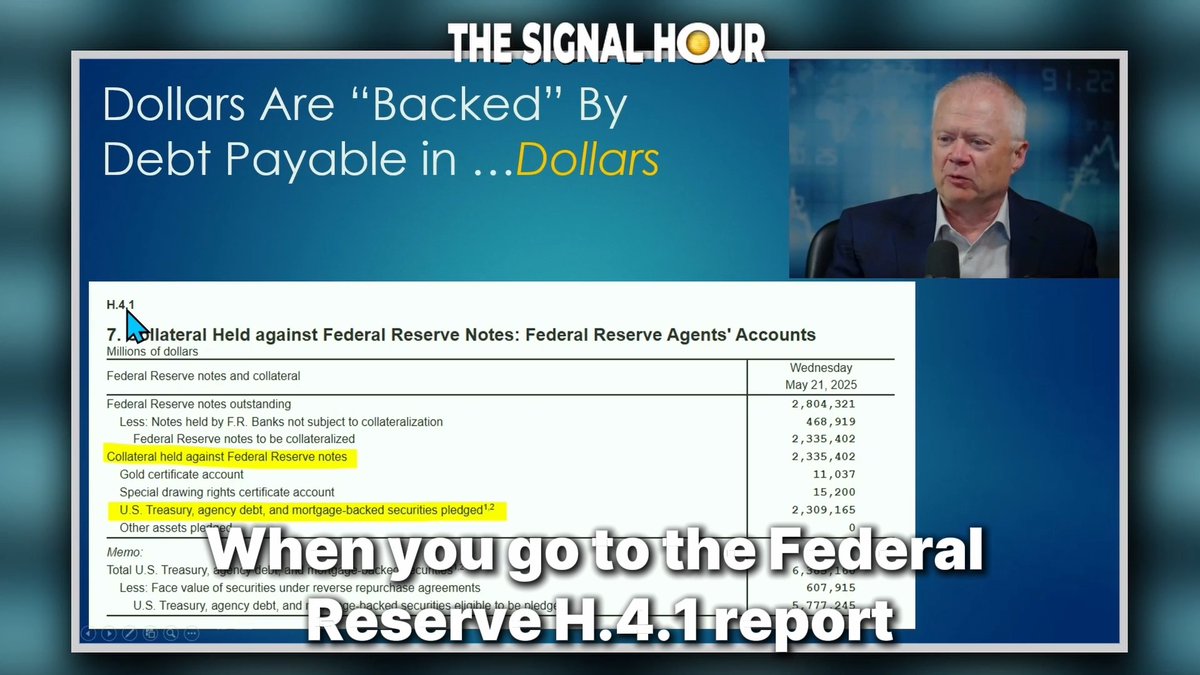 When you go to the Fed's reports, you'll find that the collateral for dollars is a dollar-based IOU. Most people don't realize our money is backed entirely by debt. So, in other words, government spending is the basis for the currency itself. History demonstrates that this will eventually fail. Full discussion with Aaron Day: