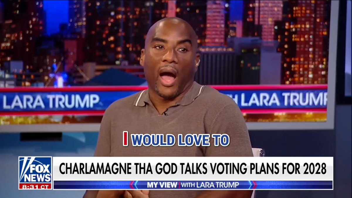 .Charlamagne Tha God tells Lara Trump he'd "love to see Jon Stewart" run for president in 2028 on My View with Lara Trump.