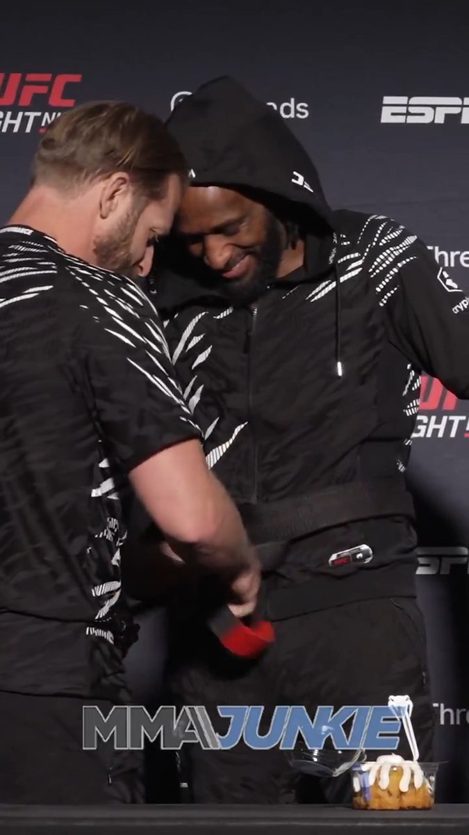 Big night for Neil Magny at #UFCVegas108. He was surprised with a black belt backstage while enjoying birthday cake.🥋🎂