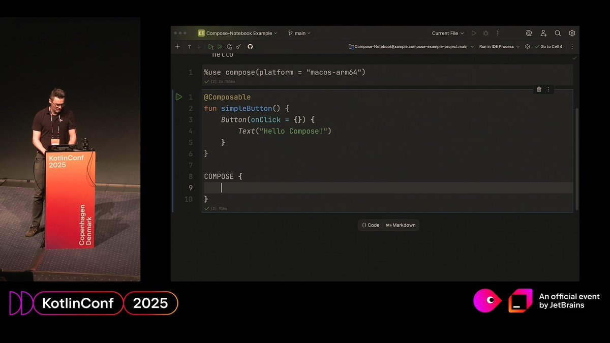 Compose + Kotlin Notebook = next-level prototyping! Get a sneak peek at what we’re building in this KotlinConf lightning talk. 👀📽️ This approach is ideal for prototyping UI, iterating quickly, and sharing ideas with your team. Coming soon!