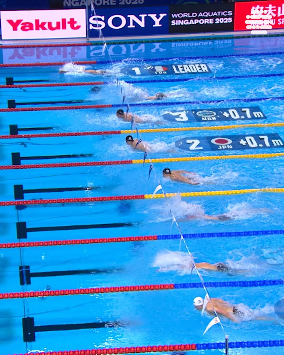 Leon Marchand takes gold swimming 5th-fastest time ever! 🇫🇷💥 #AQUASingapore25 #Swimming