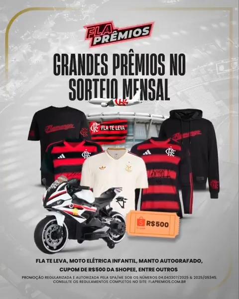 Quer ganhar 1 ano de Shopee grátis e muitos outros prêmios? Só no Fla-Prêmios você concorre a produtos oficiais do Mengão e prêmios exclusivos, totalmente de graça! Acesse agora: #ad