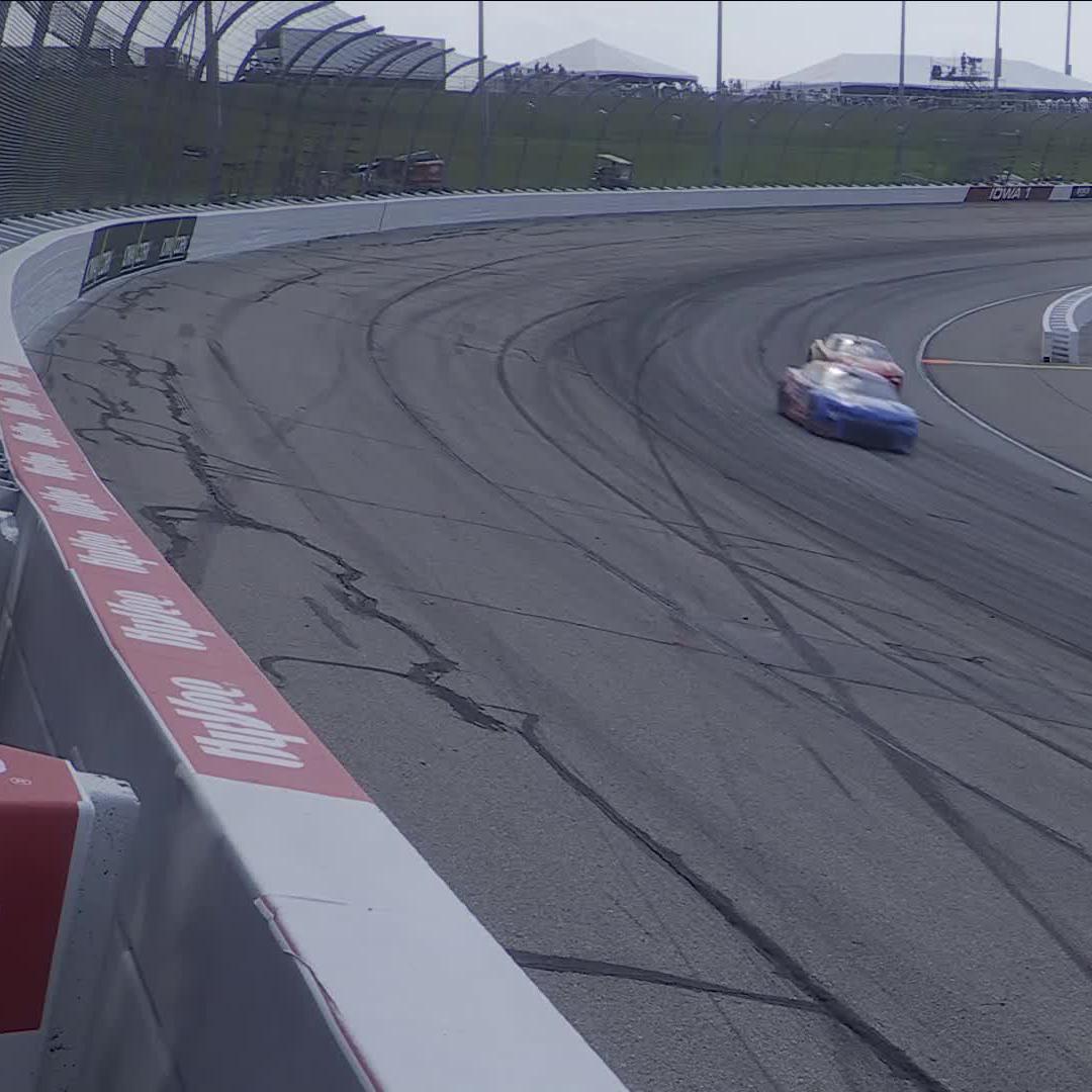 The No. 88 goes for a big slide in Turn 2!