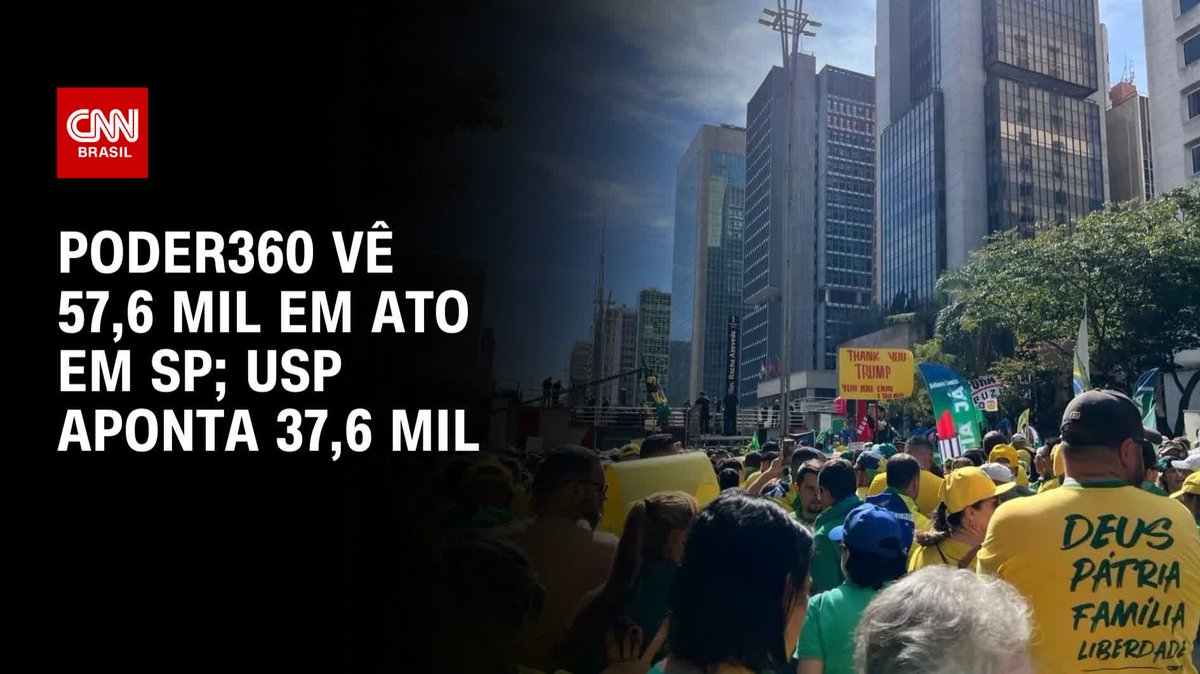 Poder360 vê 57,6 mil em ato em SP; USP aponta 37,6 mil; assista #AgoraCNN