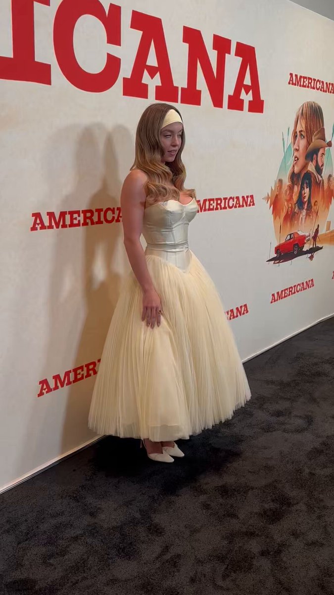 Sydney Sweeney walks the carpet at the #Americana premiere, her first public appearance following her American Eagle ad controversy