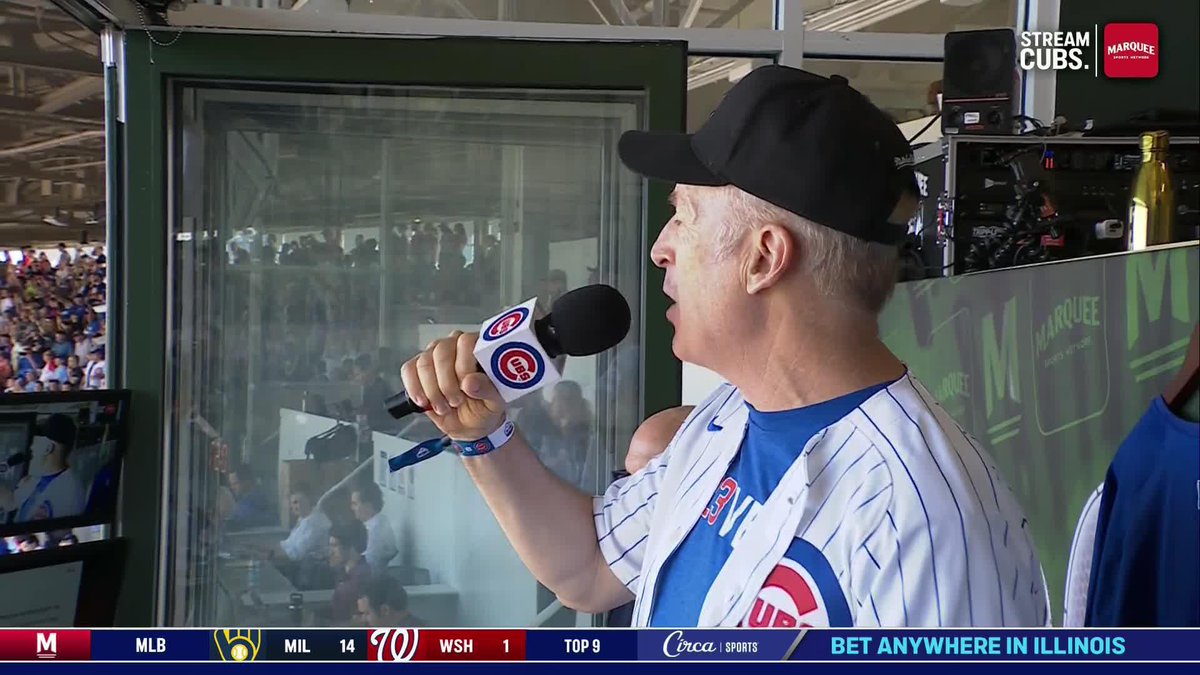 Bob Odenkirk sings “Take Me Out to the Ballgame” at the Chicago Cubs game today at Wrigley Field.