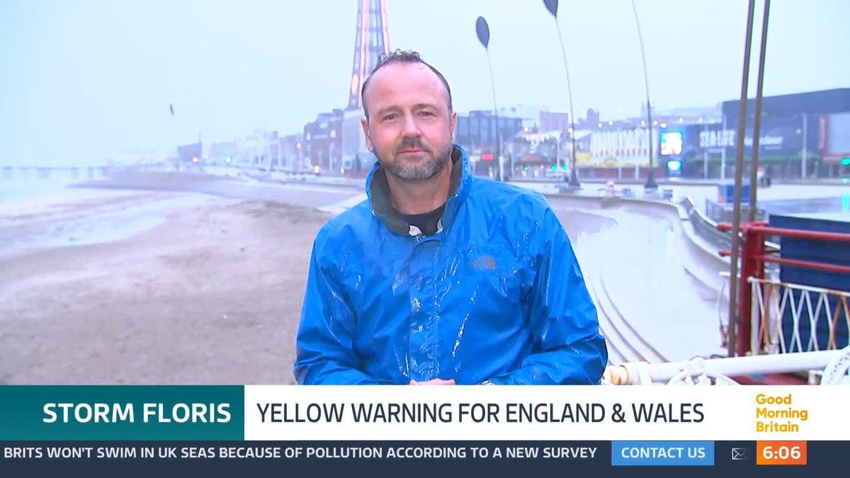 There is a yellow weather warning for England and Wales as Storm Floris approaches. Winds of up to 50 mph are forecast. Jonathan Swain reports from Blackpool.