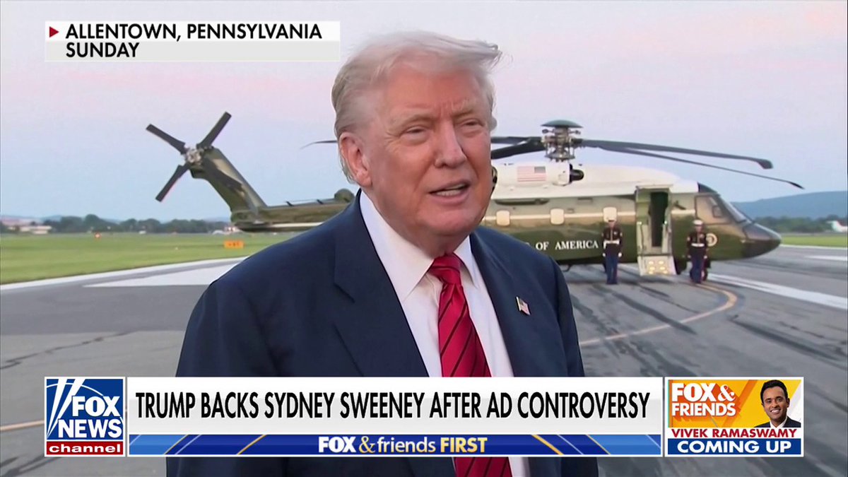 .Donald J. Trump says he now 'loves' Sydney Sweeney American Eagle ad after learning she's a registered Republican