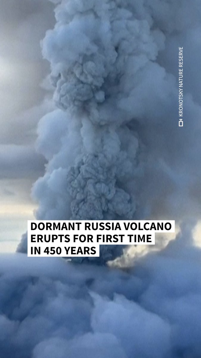 VIDEO: 🇷🇺 Dormant Russian volcano erupts for first time in 450 years A volcano in Russia's eastern Kamchatka region has erupted for the first time in 450 years, days after one of the strongest earthquakes on record hit the region #AFPVertical