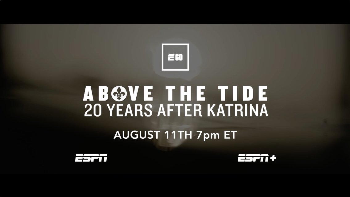 20 yrs after Hurricane Katrina, a new E60 explores the storm’s lingering impact on a city &amp; its resilient people Louisiana native Ryan Clark reports from New Orleans 'Above the Tide: 20 Years Since Katrina' Monday, Aug. 11 | 7p ET | ESPN, ESPN+ 🔗