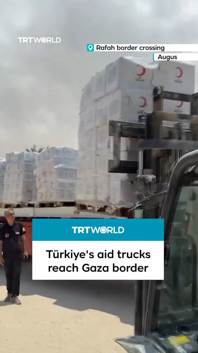 165 Turkish Red Crescent trucks carrying 3,000 tons of food — enough to feed 50,000 people for a month — have reached the Rafah crossing in Egypt to be delivered to Palestine's Gaza. The aid comes amid Israeli-imposed starvation and continued attacks on the Palestinian enclave, with the organisation urging a lasting ceasefire and protection for civilians and aid workers
