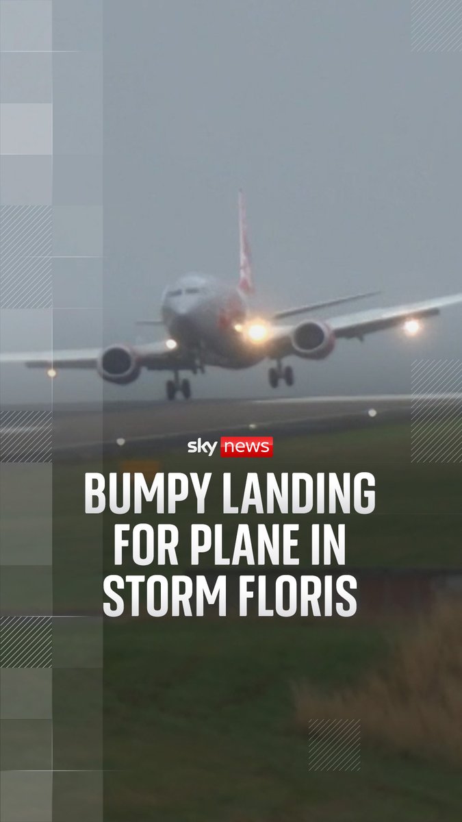 Jet2 plane struggles to land at Leeds Bradford Airport as strong winds batter parts of the UK. Storm Floris latest: