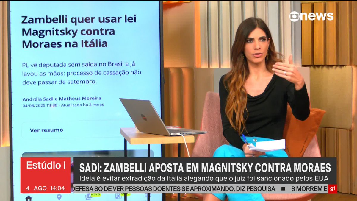 .Andréia Sadi: lideranças do PL veem Carla Zambelli sem saída no Brasil e já lavou as mãos. “Dentro da Câmara, Zambelli vai contar com a própria sorte”, diz a apresentadora. Deputada quer usar lei Magnitsky contra Moraes na Itália #Estúdioi ➡ Assista à #GloboNews: