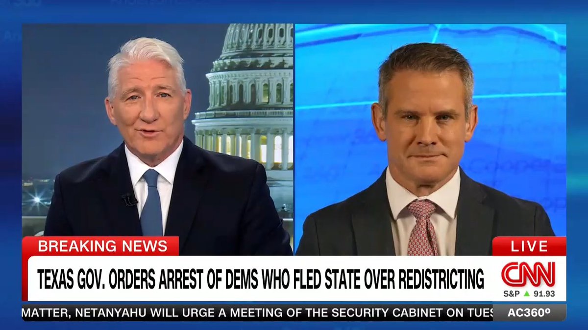 "From the Democrats' perspective, I do think this is the right move": Former Republican Congressman Adam Kinzinger on the lawmakers who fled Texas amid the redistricting fight.