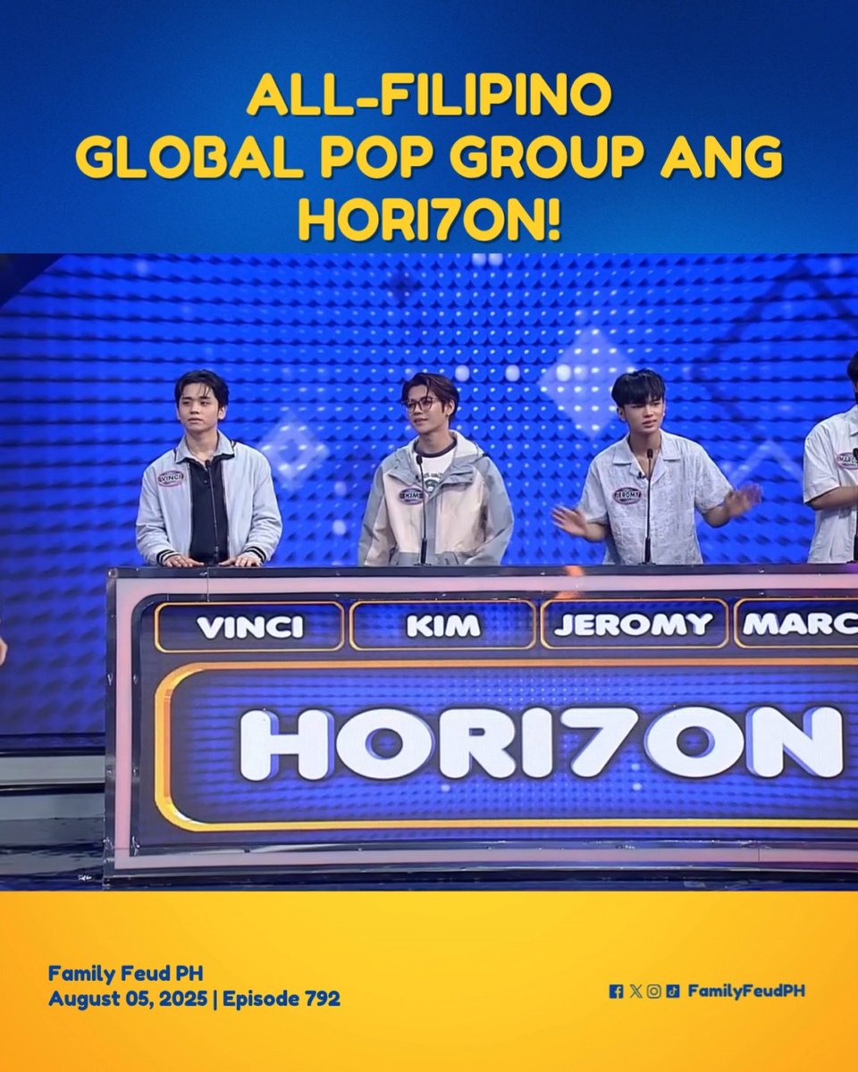 #FamilyFeudPH #SneakPeek: P-POP pride, survey style! HORI7ON hindi lang nag-perform... they came to win! Bumisita sa at panoorin ang Kapuso Stream, weekdays, 5:40 PM sa Family Feud PH’s Facebook at YouTube.