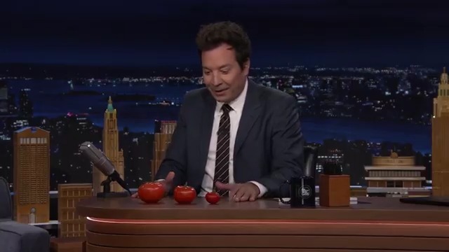 Jimmy is in his garden era and grew his first (and only?) Beefmaster tomato! 😂 #FallonTonight