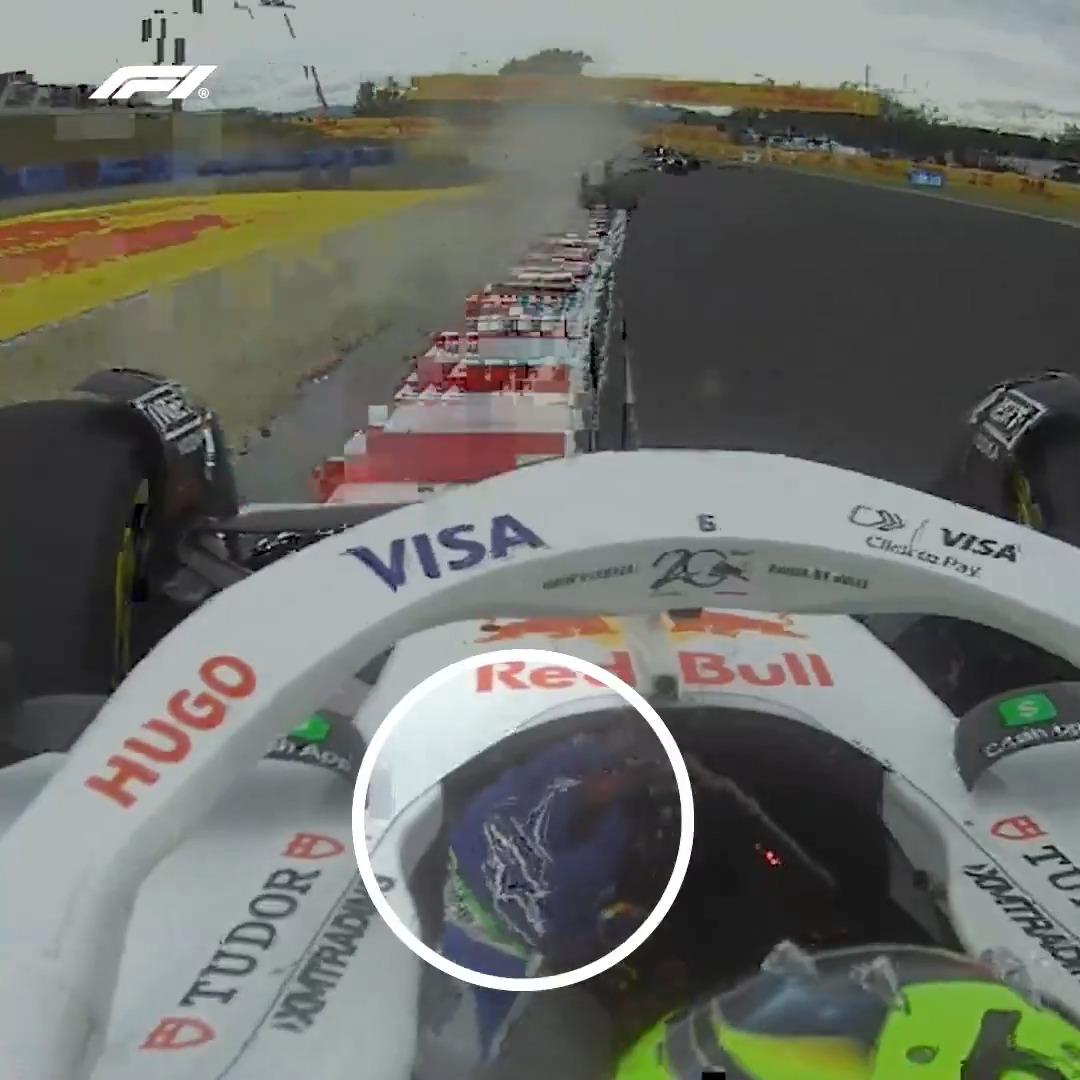 Now that's gotta hurt 🤕 Isack Hadjar got pelted with gravel on the first lap in Hungary, driving the rest of the race with a very sore left hand #F1 #HungarianGP