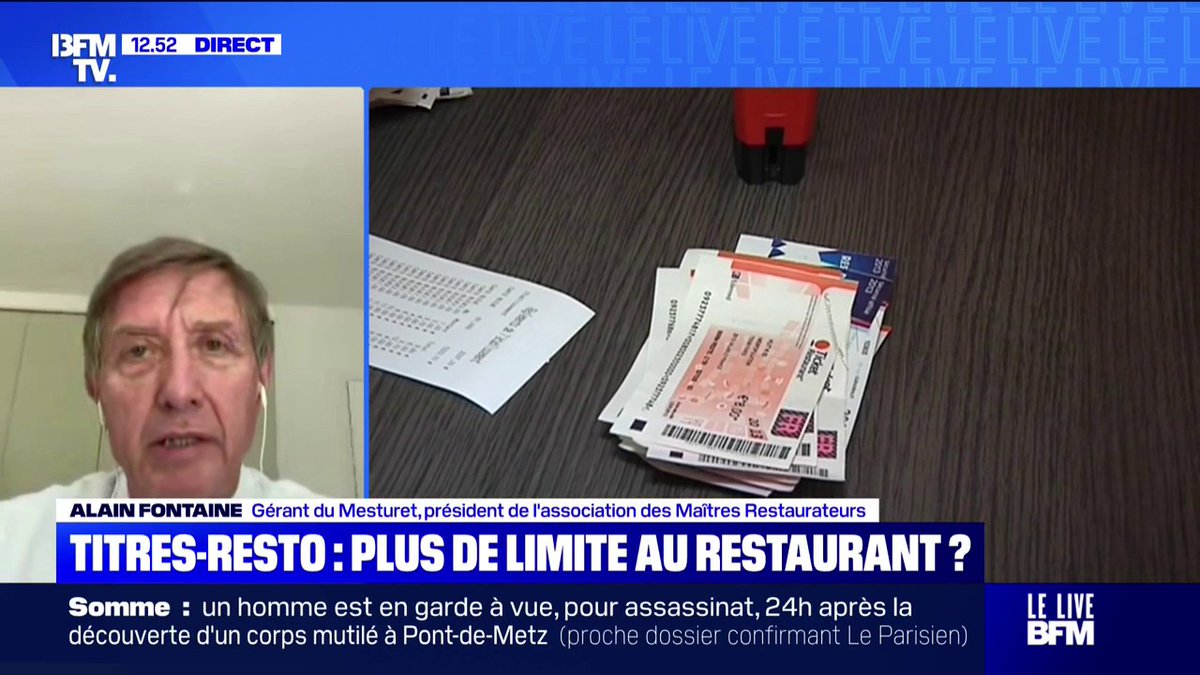 🗨️“Il y a des changements des habitudes alimentaires qui font qu’on a besoin d’être aidés par solutions simples” ➡️Le président de l’association des Maîtres Restaurateurs souhaite une réforme des titres-restaurant