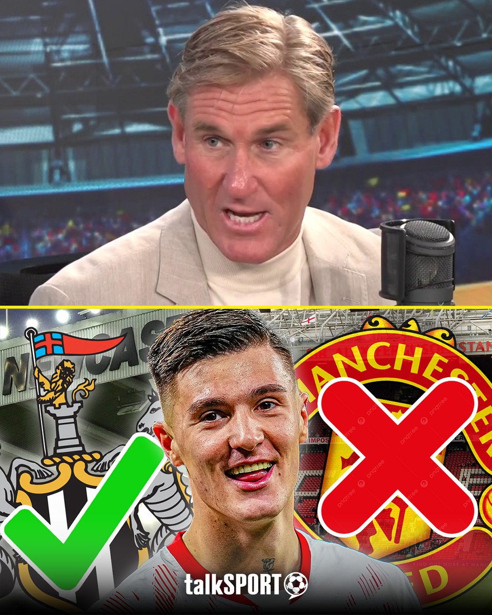 🙏 "Newcastle comes with expectation but not the same pressure as Man United!" 👏 "You don't lose much if you go to Newcastle, they're an ambitious side!" Simon Jordan explains why Benjamin Sesko should join #NUFC this summer, not #MUFC! ✅