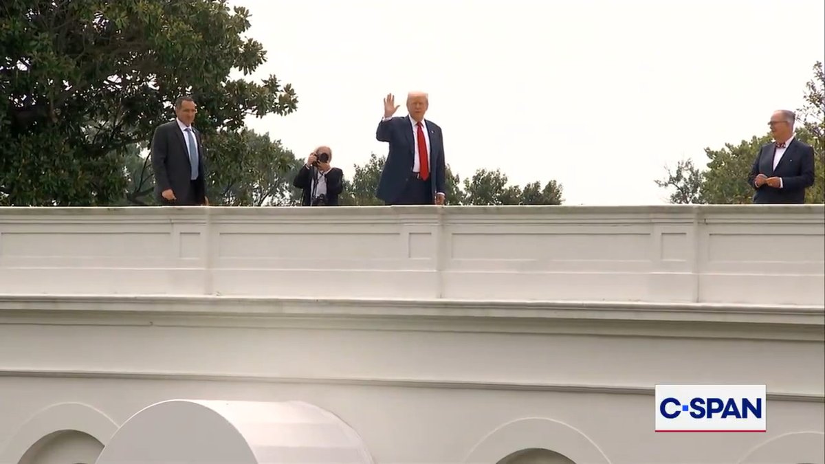 Spotted: President Trump atop the White House. Q: "Sir, why are you are on the roof?" Q: "Mr. President, what are you doing up there?"