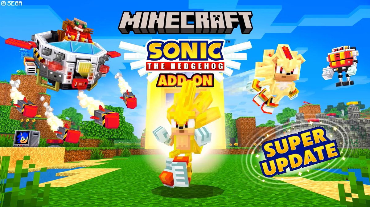 A Super update is coming to Minecraft! Gather the Chaos Emeralds, defeat Dr. Eggman, and transform into Super Sonic and Super Shadow in the newest Sonic Add-On Update TODAY!
