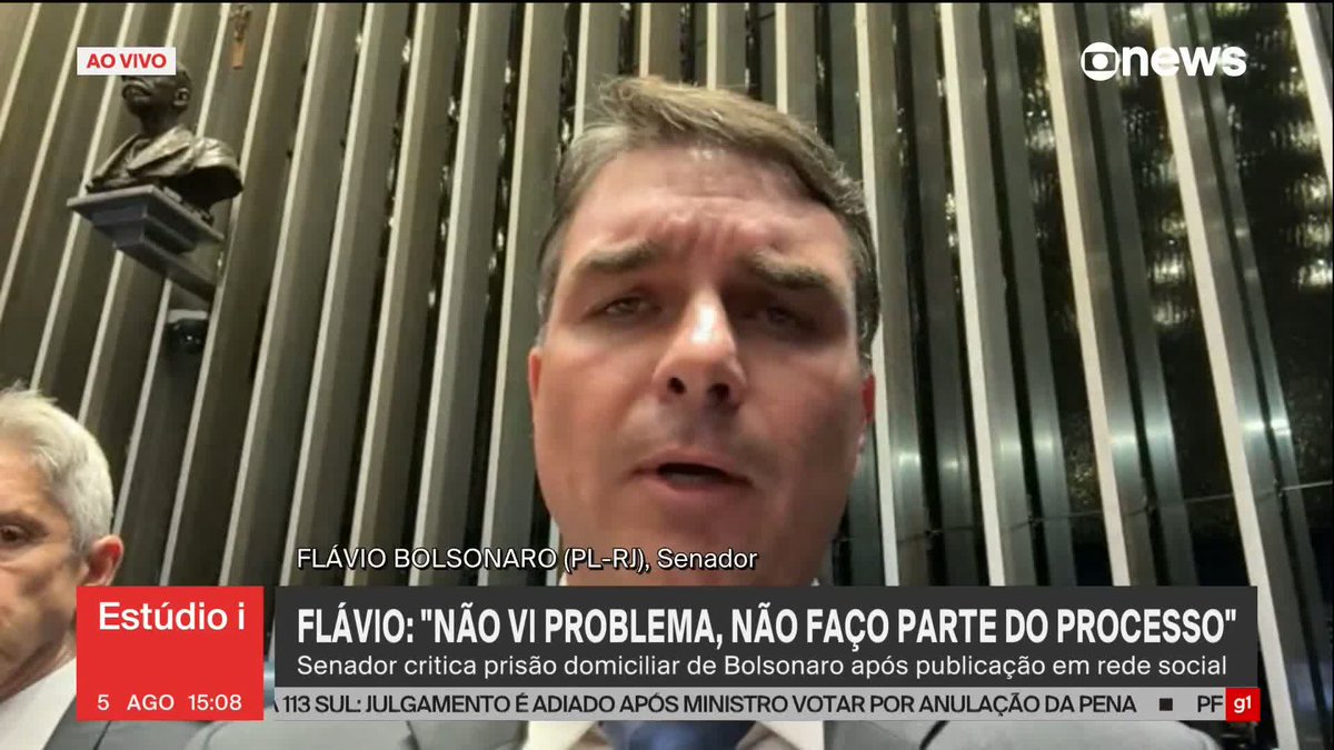 “Tinha convicção de que jamais um processo do qual eu não faço parte fosse se estender a terceiros dessa forma”, diz Flávio Bolsonaro (PL-RJ) após compartilhar vídeo do pai, Jair Bolsonaro, nas redes sociais. #Estúdioi ➡ Assista à #GloboNews: