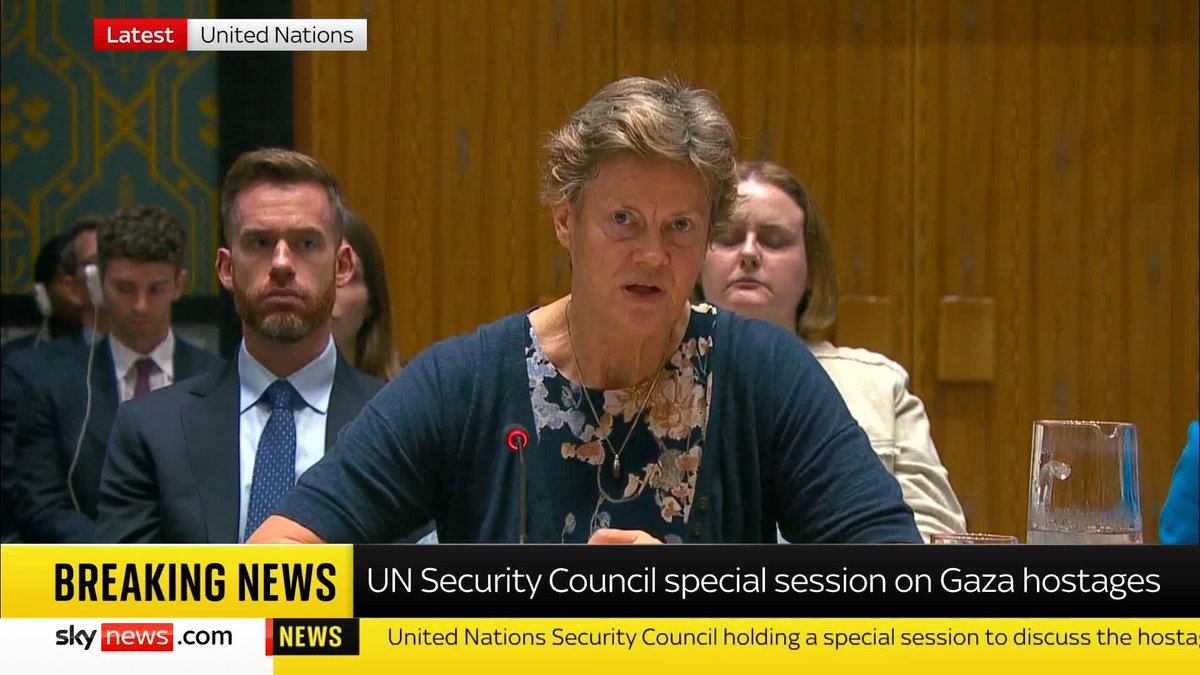 Hamas can have "no place" in the governance of Gaza, says the UK Ambassador to the UN, Dame Barbara Woodward. She says Israel's aid restrictions have led to "famine" in Gaza and she calls on Israel to "alleviate" this "horrendous suffering". 📺 Sky 501