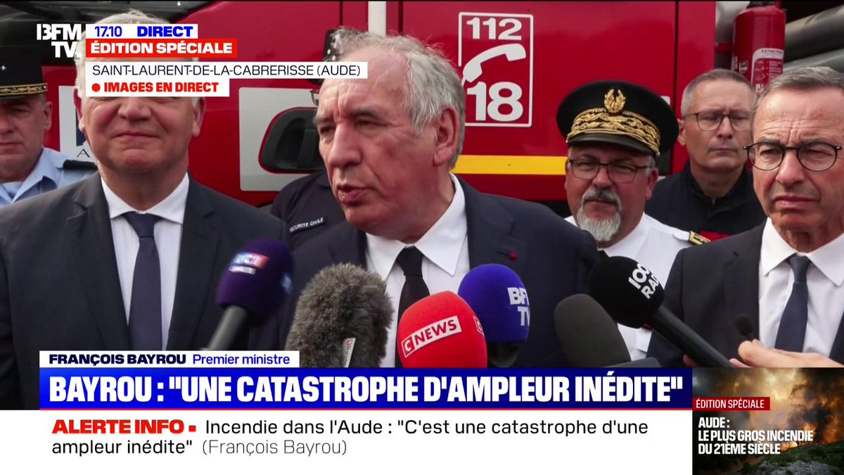 Incendie dans l'Aude: "C'est un évènement lié au réchauffement climatique et à la sécheresse", déclare François Bayrou
