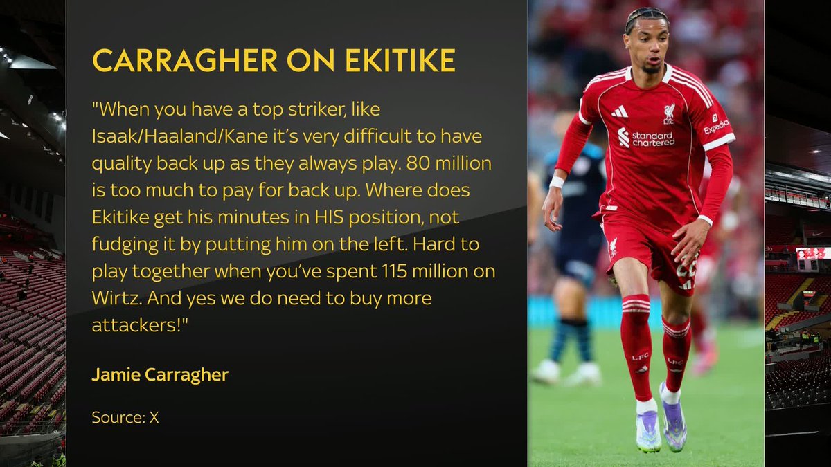 Jamie Carragher questions if Ekitike and Isak can both fit in Liverpool's squad 🔴