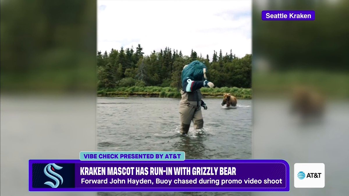 The Kraken mascot had a run-in with a grizzly bear 😳 🏒 Stream Vibe Check exclusively on Disney+