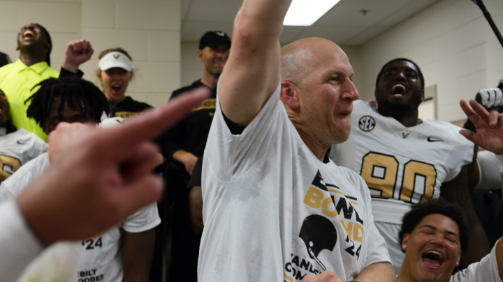The Vanderbilt locker room after beating Auburn and qualifying for a bowl game. SEC Football: Any Given Saturday is now playing.