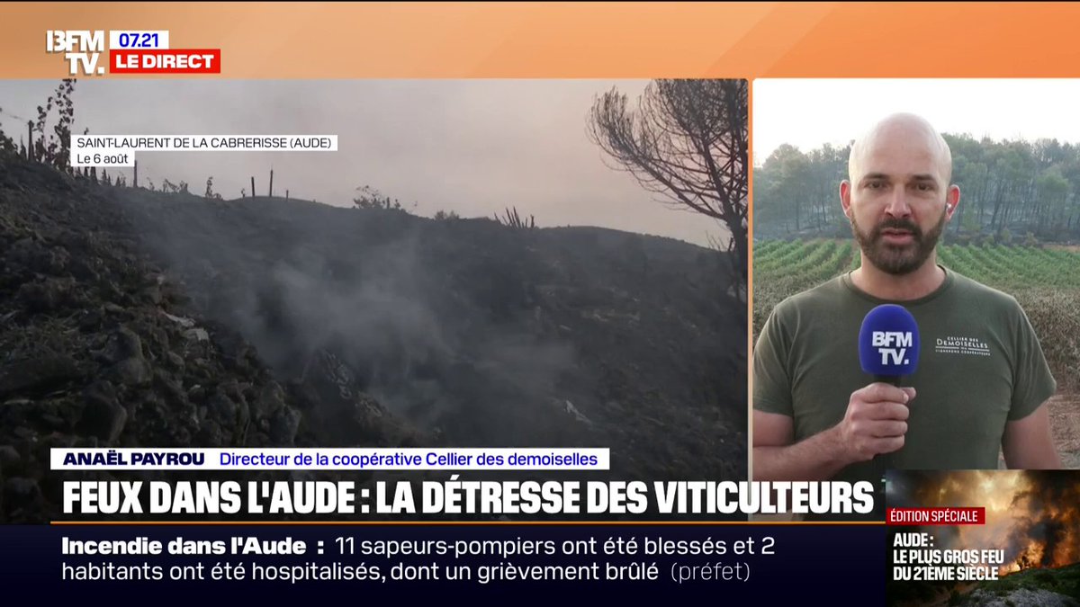 🗨"Tout ce qui est Premier ministre, président... ils sont loin de nos réalités" ➡Le directeur de la coopérative Cellier des Demoiselles souhaite des mesures concrètes suite aux dégâts causés par l’incendie dans l’Aude
