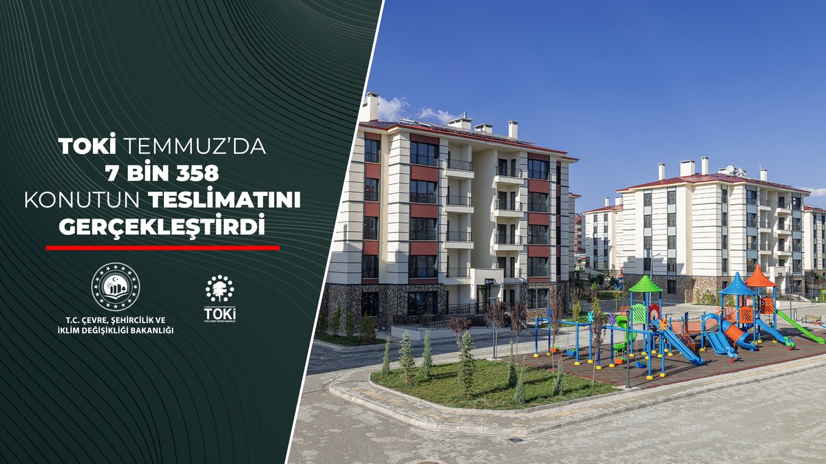 🍀 Sosyal konut projelerimizle Türkiye'nin dört bir yanında yeni yaşam alanları kurmaya devam ediyoruz. 🏘️ Temmuz ayında 1️⃣6️⃣ ilimizde 7️⃣.3️⃣5️⃣8️⃣ sosyal konutun anahtarlarını hak sahibi vatandaşlarımıza teslim ettik. 🌳 Dinlenme, spor, oyun ve yeşil alanları barındıran bu projelerimizle, vatandaşlarımız yeni bir yaşam alanına kavuştu. 👨👩👧👦 Hak sahibi vatandaşlarımıza yeni yuvalarında huzurlu, mutlu ve sağlıklı bir hayat dileriz.