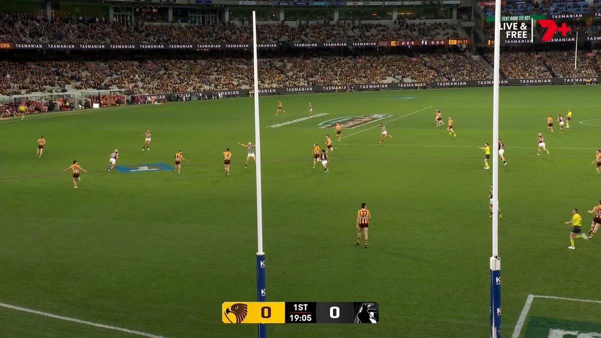 Play has stopped following this collision between Jeremy Howe and Jai Newcombe. #AFLHawksPies