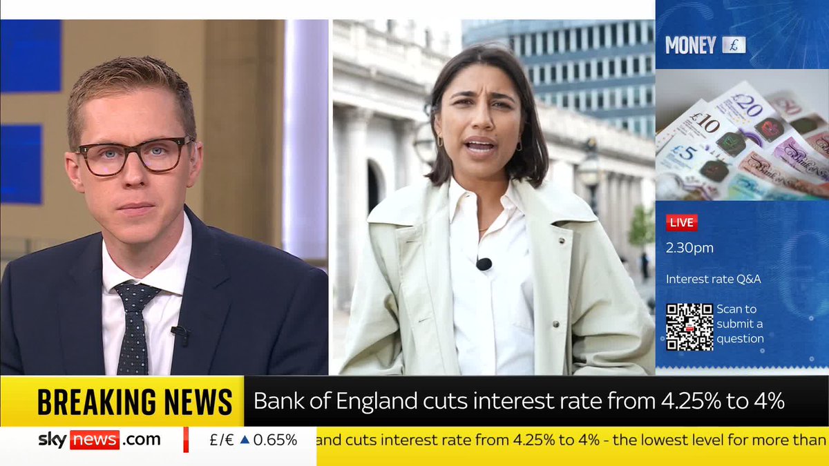 The Bank of England has cut interests rates, but what does this mean for our finances and inflation? Business and Economic Correspondent Gurpreet Narwan explains 📺 Sky 501, Virgin 602, Freeview 233 and YouTube