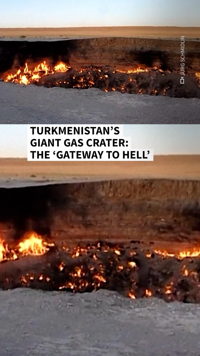 VIDEO: 🇹🇲 Turkmenistan's 'Gateway to Hell' disappoints visitors Once a giant pit of flames, the 70-metre wide hole now contains only a few pockets of fires as authorities move to put out the gas crater once and for all #AFPVertical