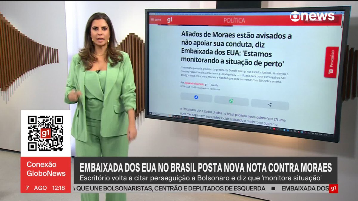 Embaixada dos EUA ameaça aliados de Moraes: 'Estão avisados'. #ConexãoGloboNews ➡ Assista à #GloboNews: