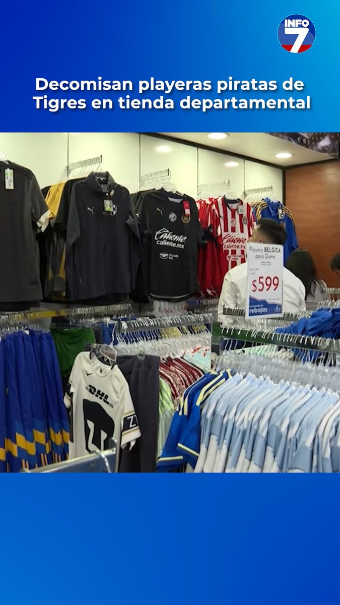 🔴 Operativo contra piratería de Tigres en el Centro de Monterrey Autoridades realizaron un decomiso de playeras del Club Tigres en una tienda departamental ubicada en Calle Padre Mier. Tanto representantes del club como oficiales inspeccionaron la mercancía para determinar si era de dudosa procedencia.