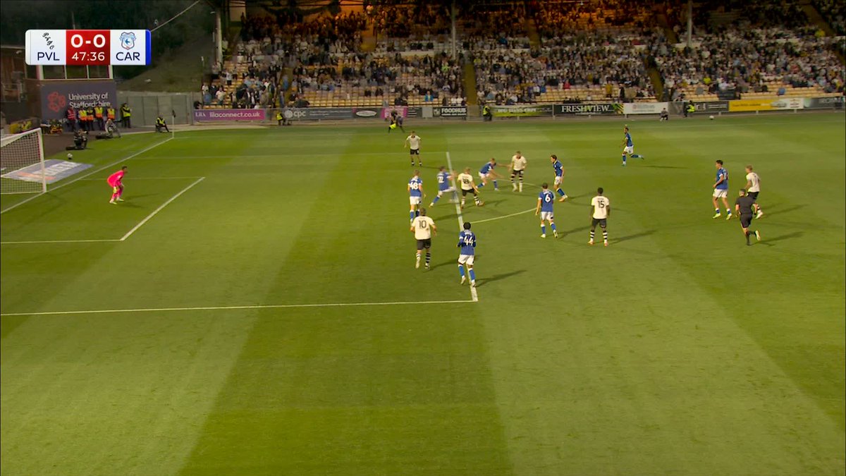 Port Vale have the ball in the Cardiff City net but the flag is up!
