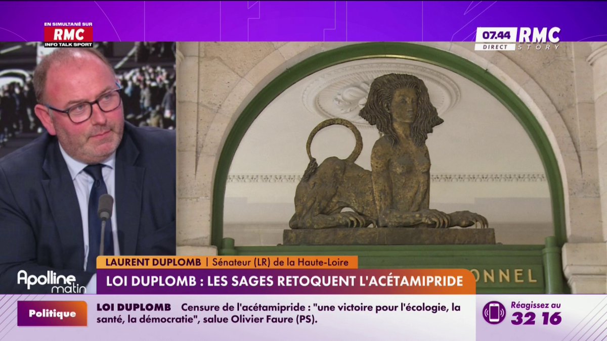 Acétamipride: "Nous sommes 27 pays en Europe, et 26 pays l'autorisent. La réalité c'est celle-ci et ne pas vouloir la regarder c'est mettre les productions françaises dans l'impasse", regrette Laurent Duplomb, sénateur (LR) de la Haute-Loire #ApollineMatin