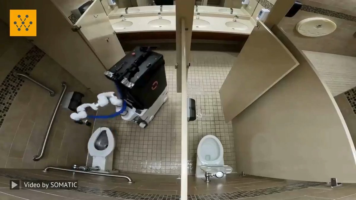 アメリカの会社Somaticのトイレお掃除ロボは、廊下を歩き回り、複数個のトイレに入り、消毒の噴霧や床の掃除機がけなどの作業を行う。世界は今、ロボティクス化を進めている。人手不足は外国人でなくロボットで対応すべき。これが世界の潮流だ。日本は何をやってる?