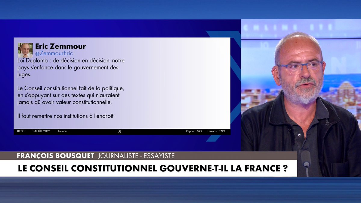 François Bousquet, journaliste et essayiste, sur le Conseil constitutionnel : «Jusqu'à il y a peu, il y avait des interférences de l'exécutif dans le judiciaire. Aujourd'hui, c'est l'inverse», dans #PunchlineETE