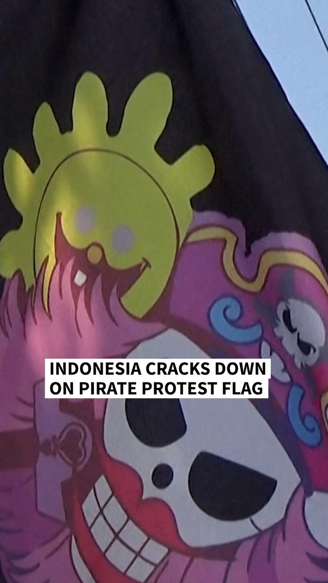 VIDEO: 🇮🇩 Indonesia cracks down on pirate protest flag The skull and crossbones with straw hat symbol -- from Japanese anime series "One Piece" -- is spreading ahead of independence day. Officials warn the "provocation" should not fly alongside the country's flag #AFPVertical