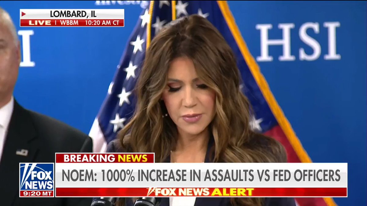 .@Sec_Noemsays federal officers took 20 kg of fentanyl off the streets of Illinois — "that's enough to kill 10 million people."
