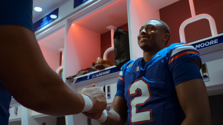 DJ Lagway in the Florida Gators locker room after going for 456 yards and three touchdowns in his first collegiate start as a FRESHMAN. 📺 SEC Football: Any Given Saturday is now playing.