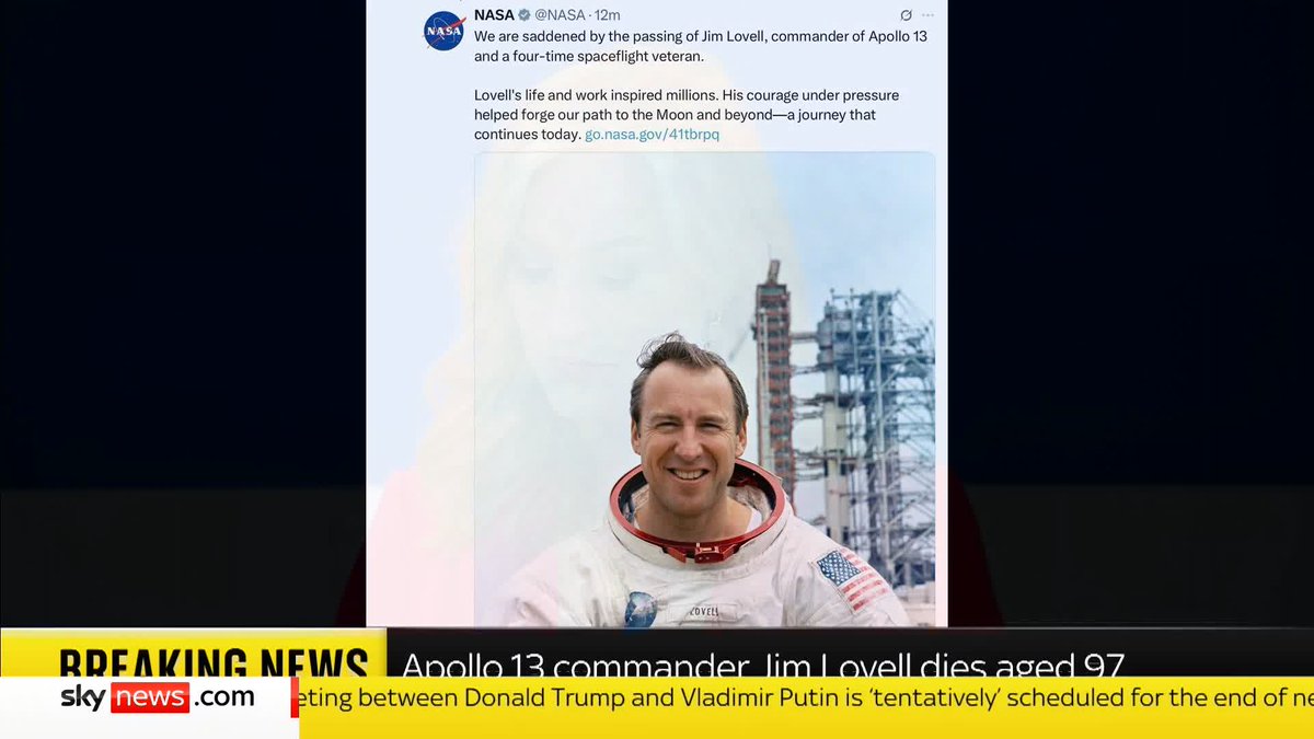 BREAKING: Retired astronaut and the commander of the famous Apollo 13 mission, Jim Lovell, has died aged 97 Read more 🔗 📺 Sky 501, Virgin 602, Freeview 233 and YouTube